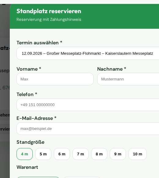 Buchungssystem für Trödelmärkte Hövelmeyer