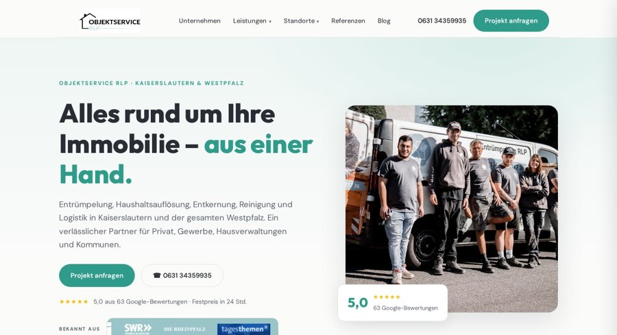 Unternehmenswebseite für Objektservice RLP